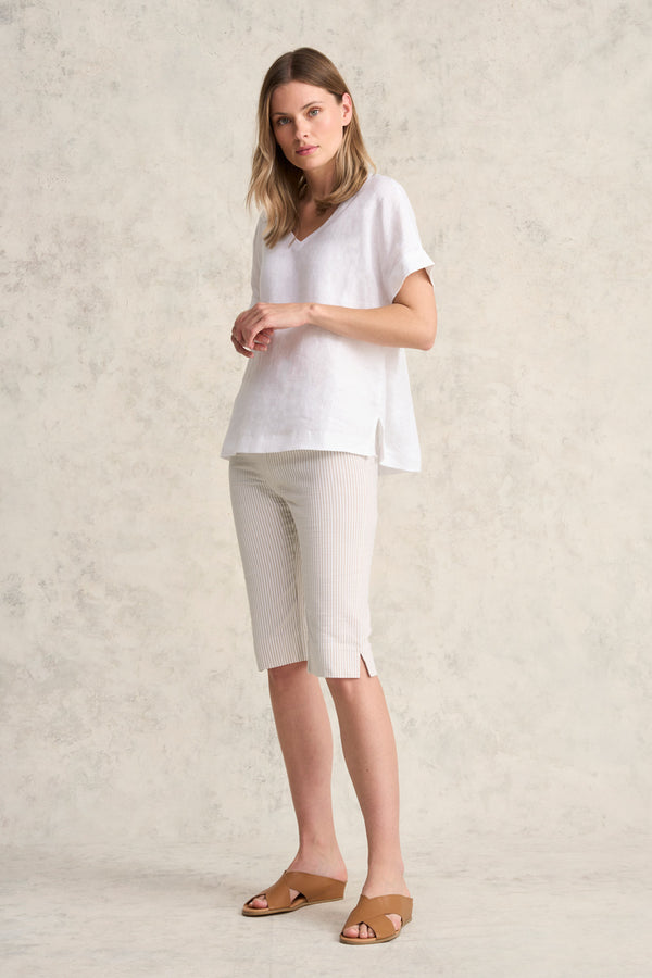 Bengajean Short Seersucker - Stone and White Stripe