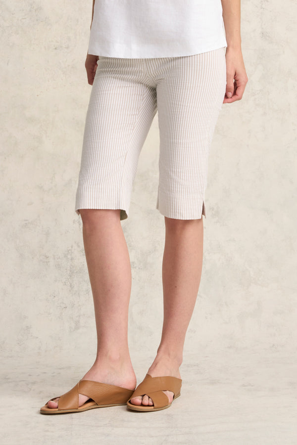 Bengajean Short Seersucker - Stone and White Stripe