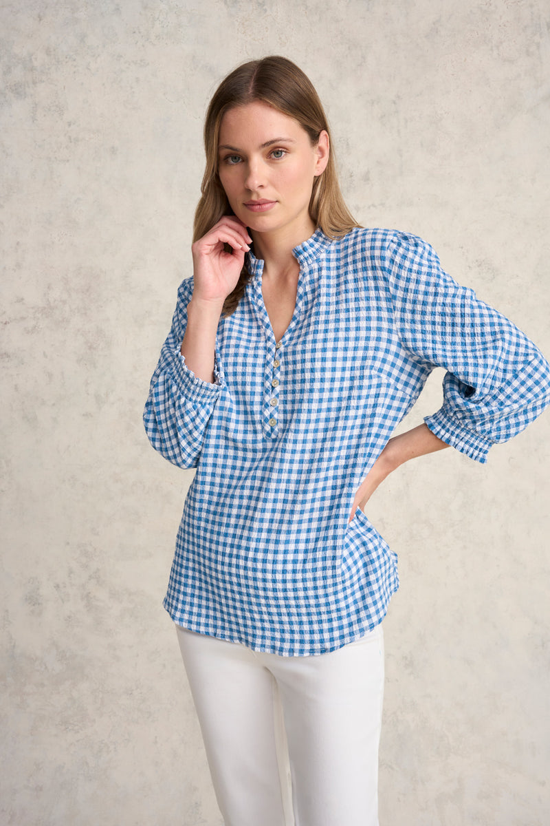 Cotton Gingham Blouse - Blue Gingham – Blue Illusion