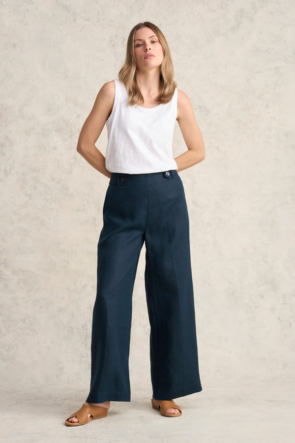 Full Length Waist Tab Linen Pant - Ink