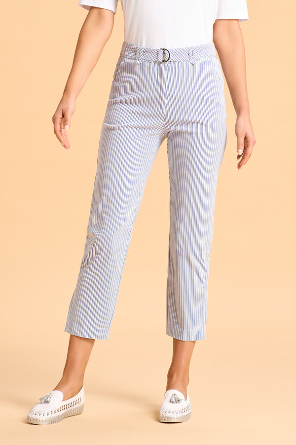 Seersucker Stripe Capri Pant - Navy and White Stripe