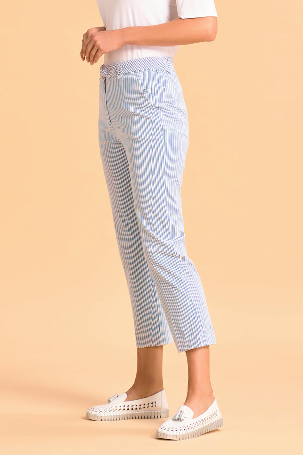 Seersucker Stripe Capri Pant - Navy and White Stripe