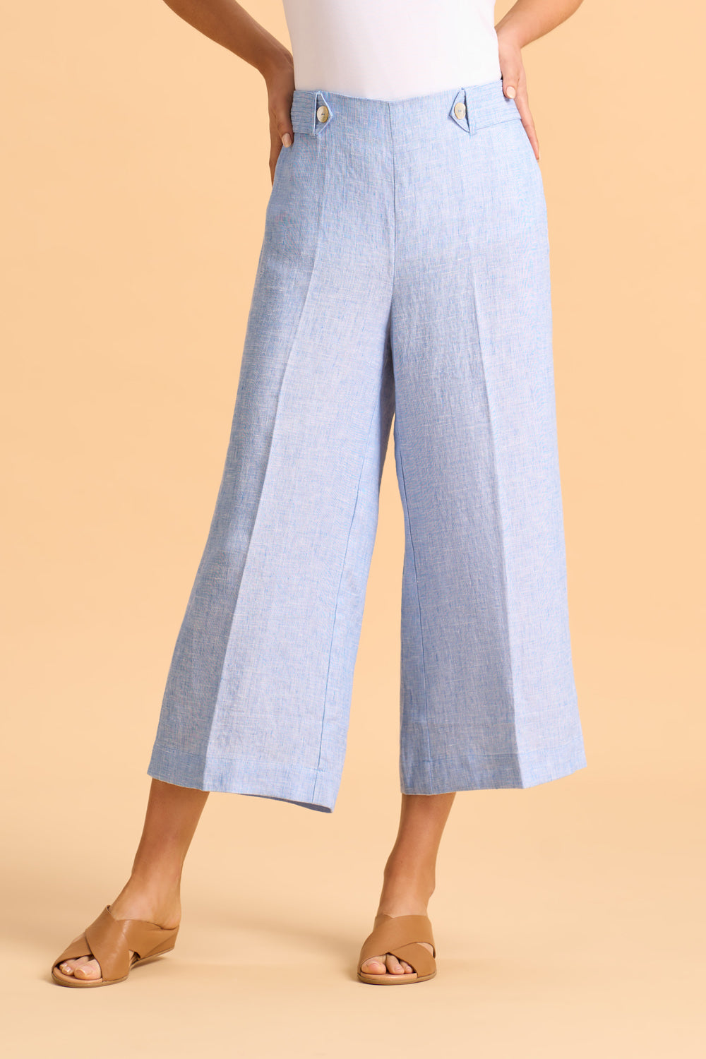 Waist Tab Linen Culotte – Blue Illusion