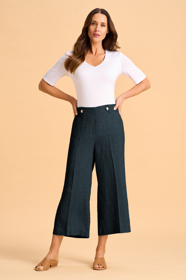 Waist Tab Linen Culotte - Ink