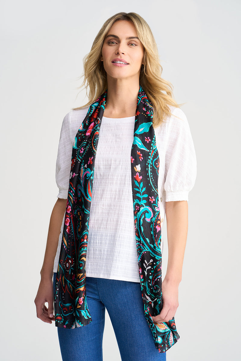 Floral Paisley Print Scarf – Blue Illusion