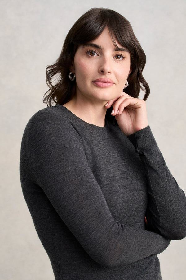 Merino Wool Rib Tee - Charcoal Marle