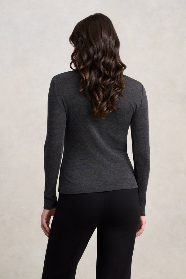 Merino Wool Rib Tee - Charcoal Marle