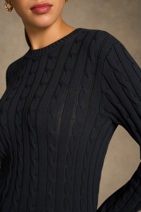Long Sleeve Cable Knit - Ink
