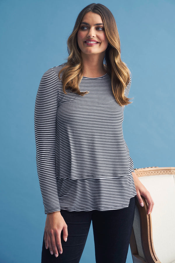 Long Sleeve Layered Tee - Black and Grey Stripe