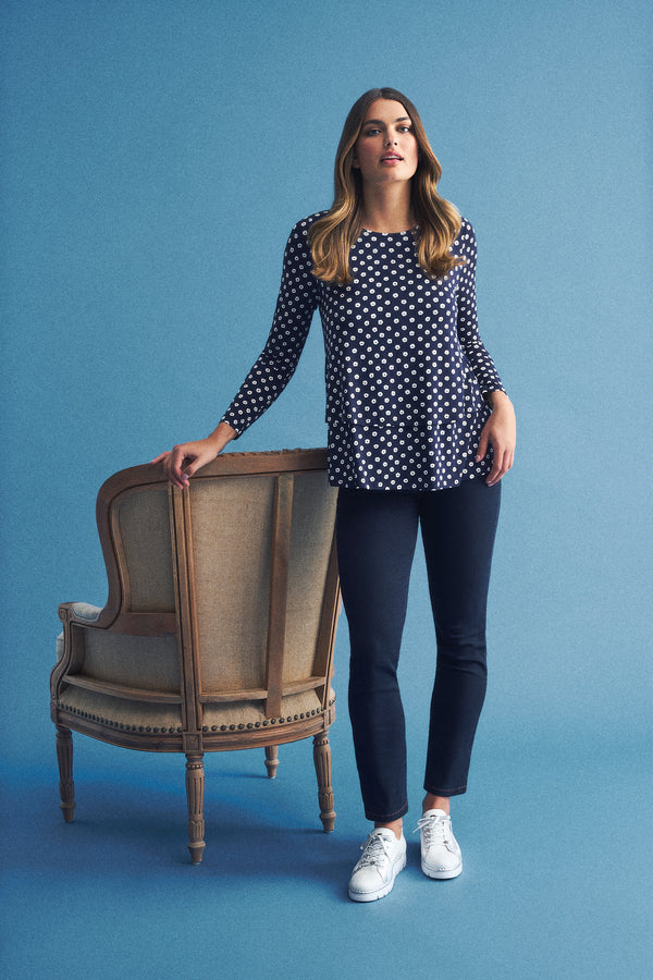 Long Sleeve Layered Tee - Floral Polka Dot Print