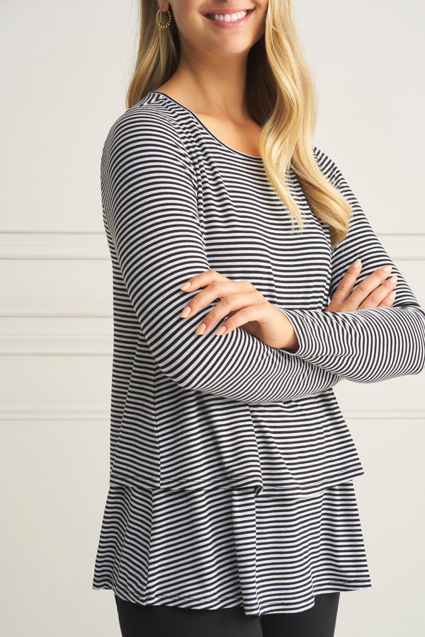 Long Sleeve Layered Tee - Black and Grey Stripe