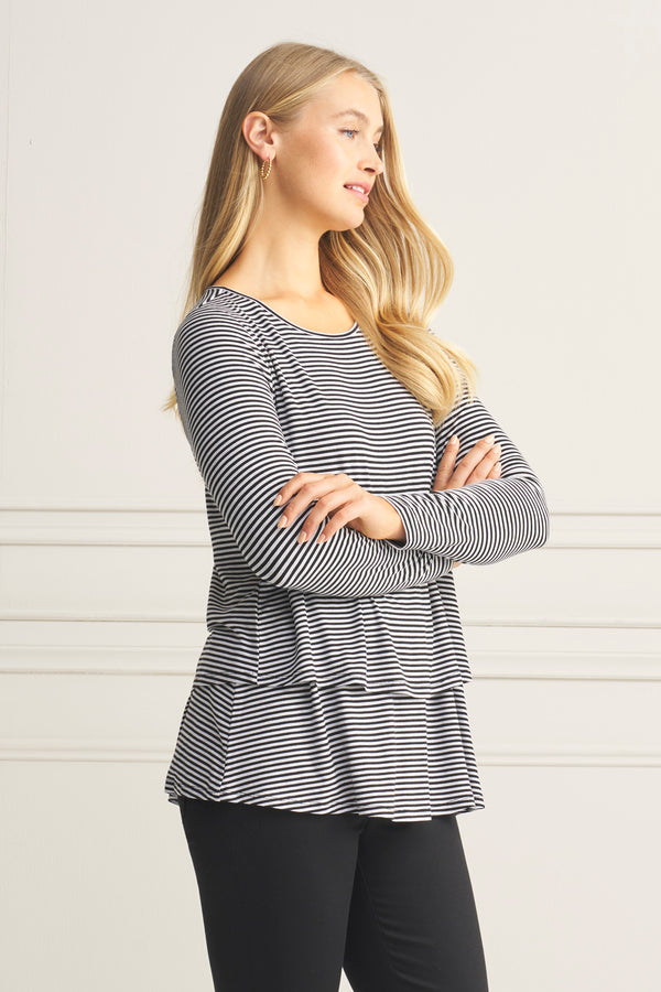 Long Sleeve Layered Tee - Black and Grey Stripe