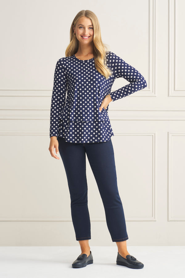 Long Sleeve Layered Tee - Floral Polka Dot Print
