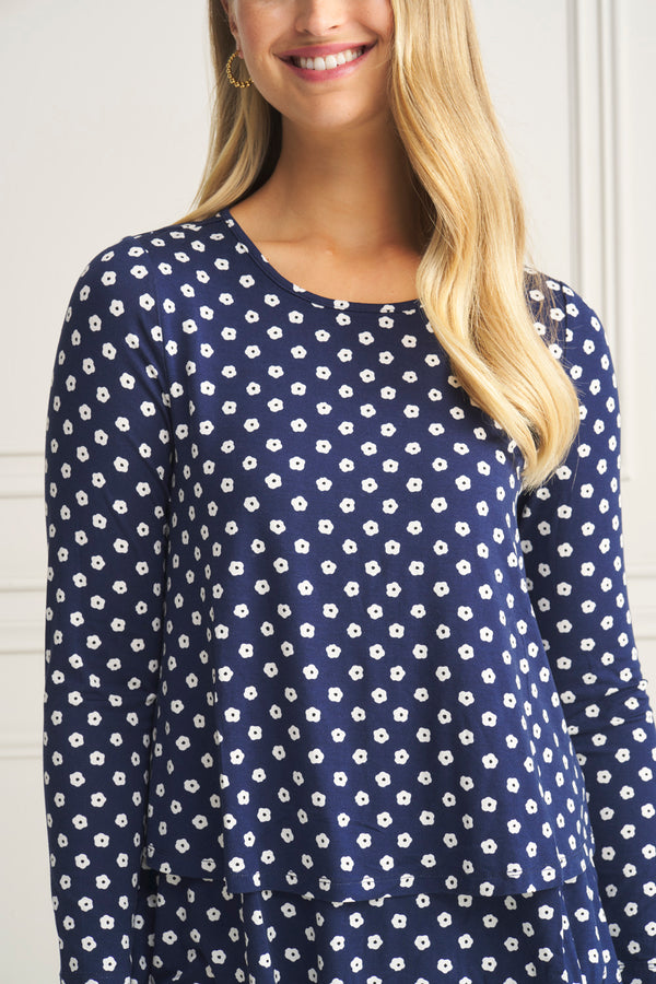 Long Sleeve Layered Tee - Floral Polka Dot Print
