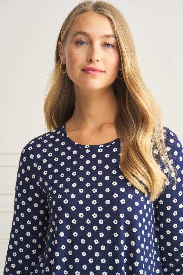 Long Sleeve Layered Tee - Floral Polka Dot Print