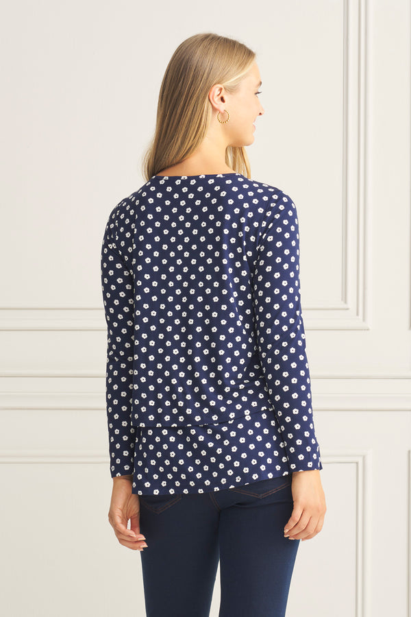 Long Sleeve Layered Tee - Floral Polka Dot Print