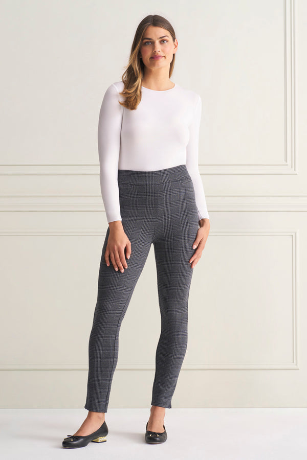 Check Ponte Pant - Charcoal Check