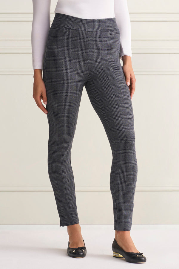 Check Ponte Pant - Charcoal Check