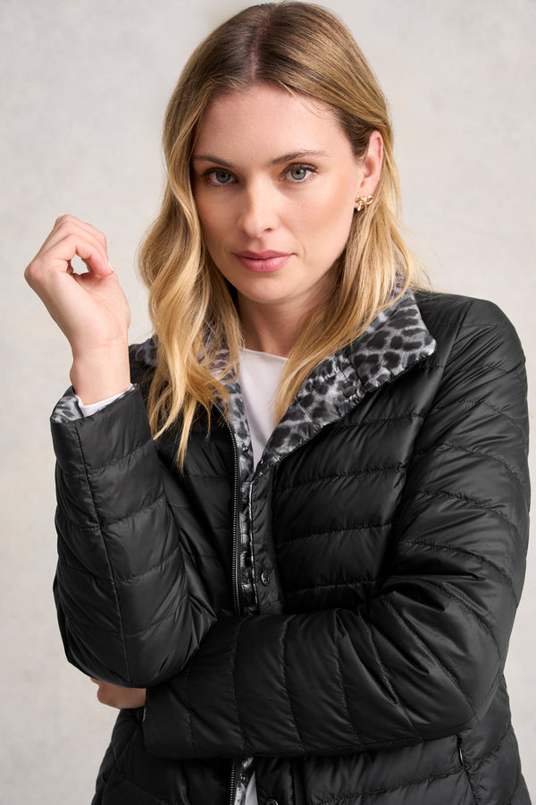REVERSIBLE PUFFER JACKET - BLACK LEOPARD