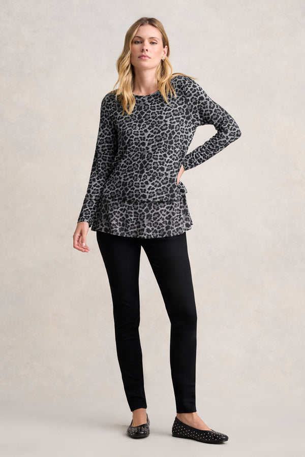 LONG SLEEVE LAYERED TEE - BLACK LEOPARD
