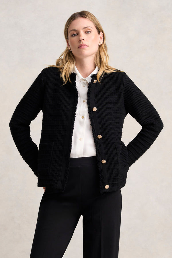 TWEED KNIT JACKET - BLACK
