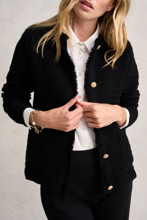 TWEED KNIT JACKET - BLACK