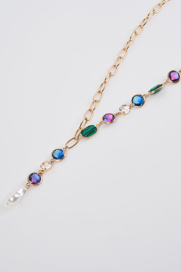 Glass Stone and Pearl Necklace