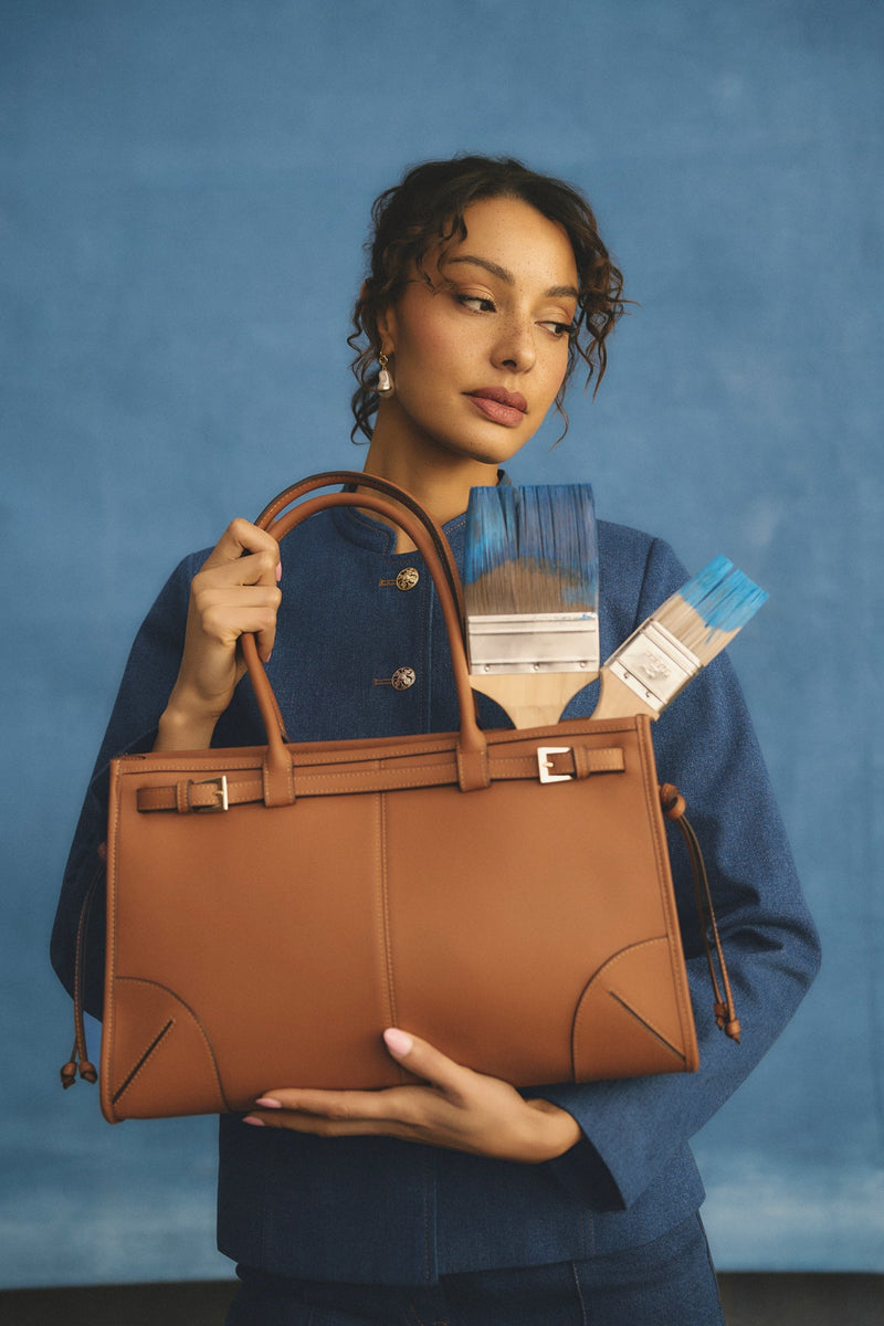 Kira Woven Tote Bag - Tan