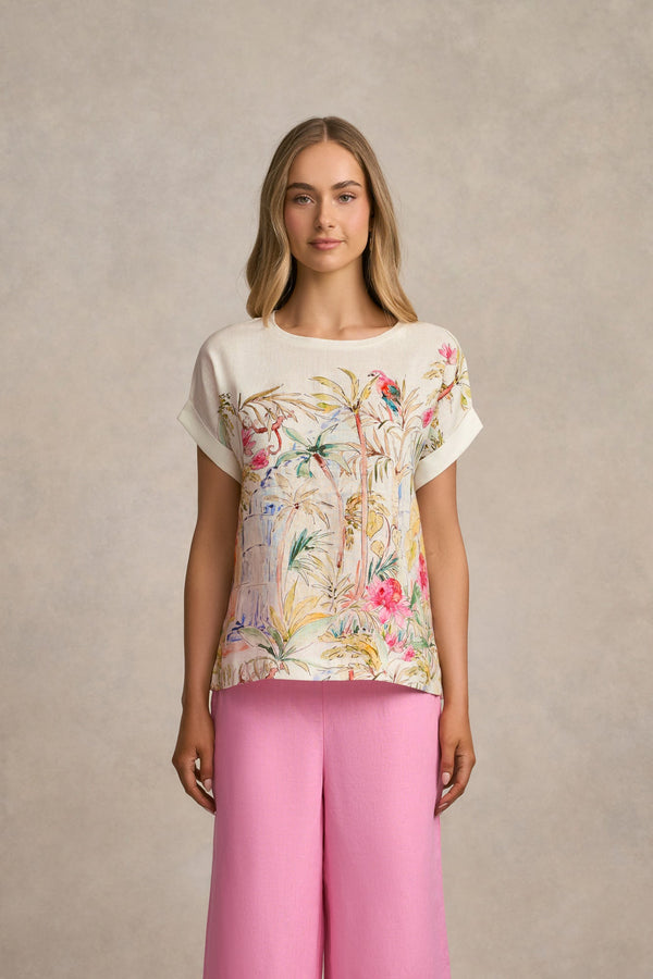 Printed Linen Mix Top - Jungle Print