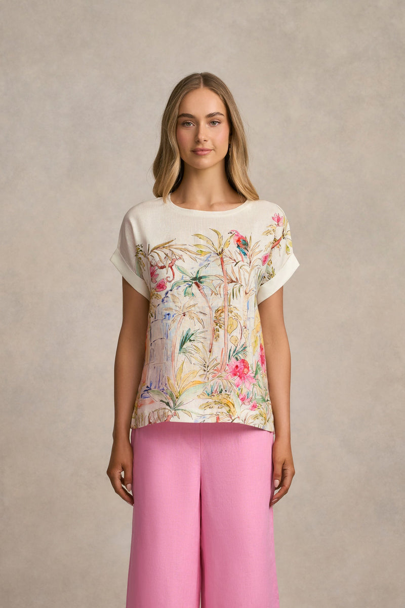 Printed Linen Mix Top - Jungle Print