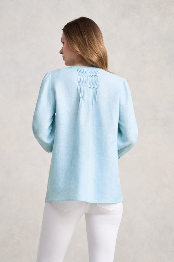 Pin Tuck Linen Shirt - Soft Blue
