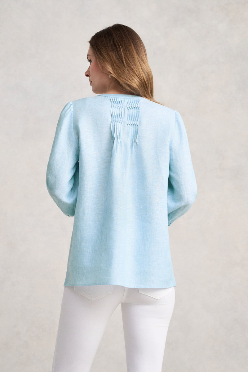 Pin Tuck Linen Shirt - Soft Blue