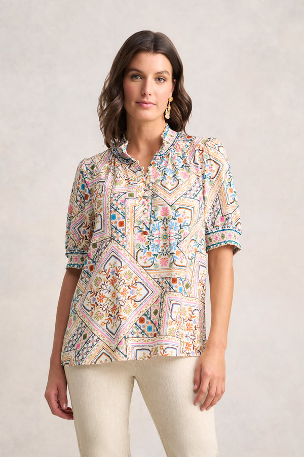Rayon Blouse - Tile Print