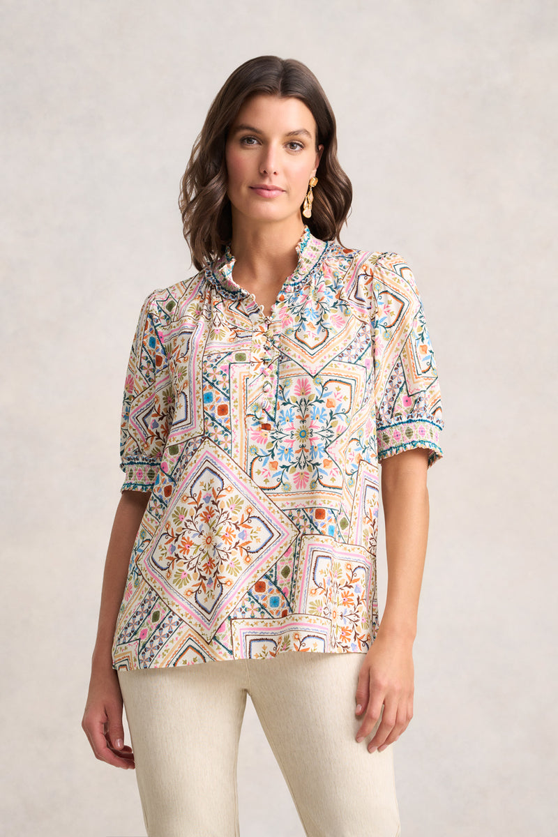 Rayon Blouse - Tile Print
