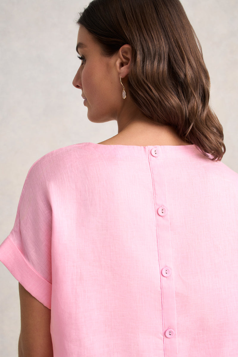 V-Neck Button Back Top - Petal Pink