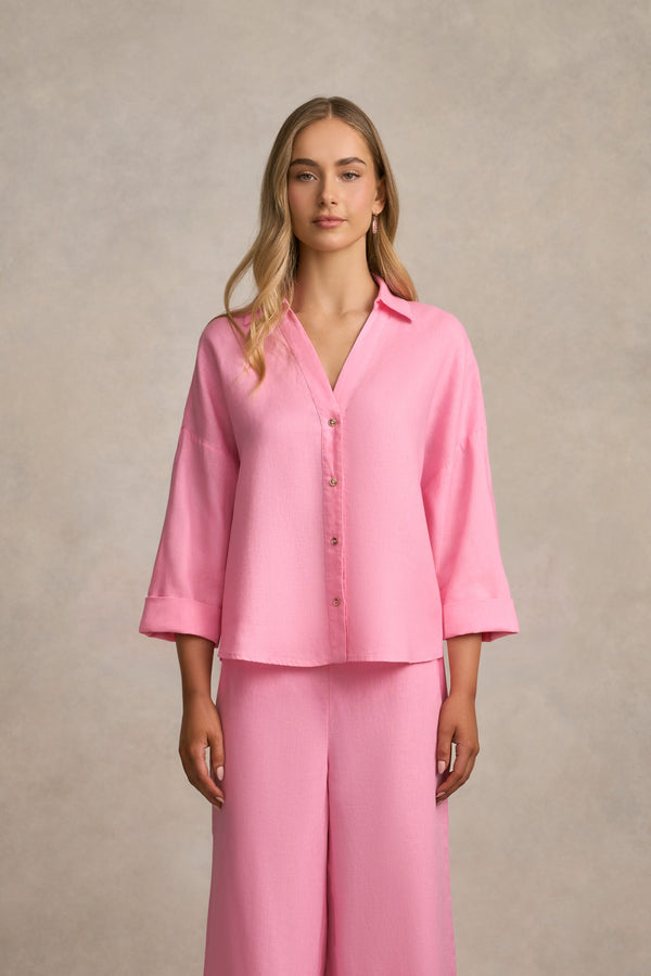 French Linen Resort Shirt - Bubblegum