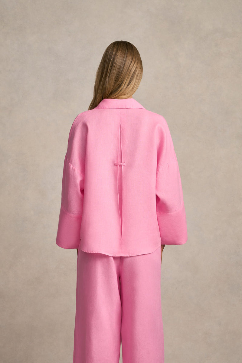 French Linen Resort Shirt - Bubblegum