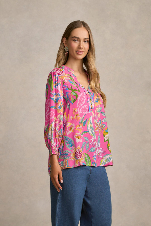 Printed Blouse - Pink Tropical Print