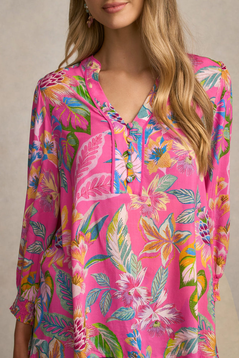 Printed Blouse - Pink Tropical Print