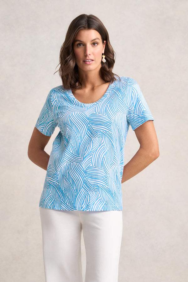 Organic Cotton Slub T-Shirt - Linear Curve Print