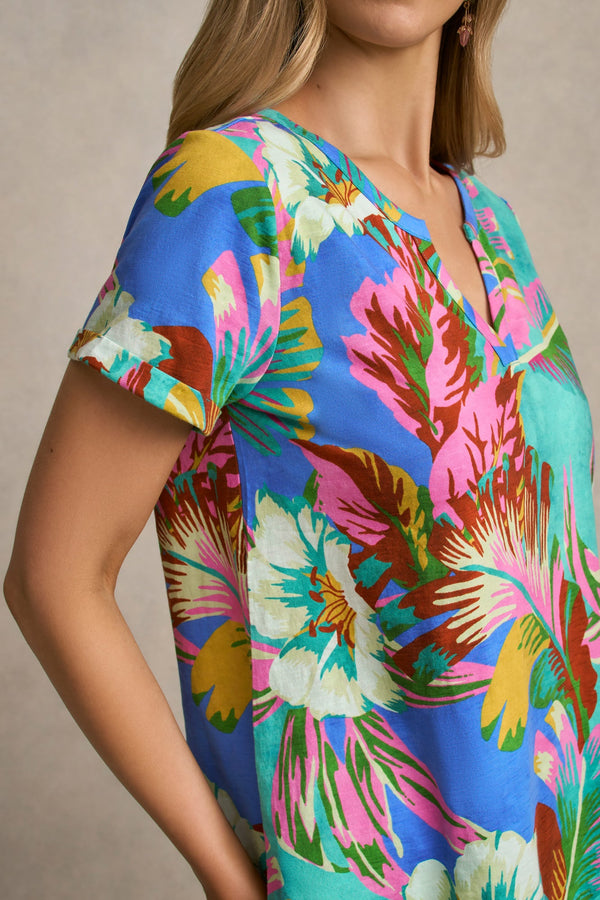 Notch Neck Cotton Tee - Tropics Print