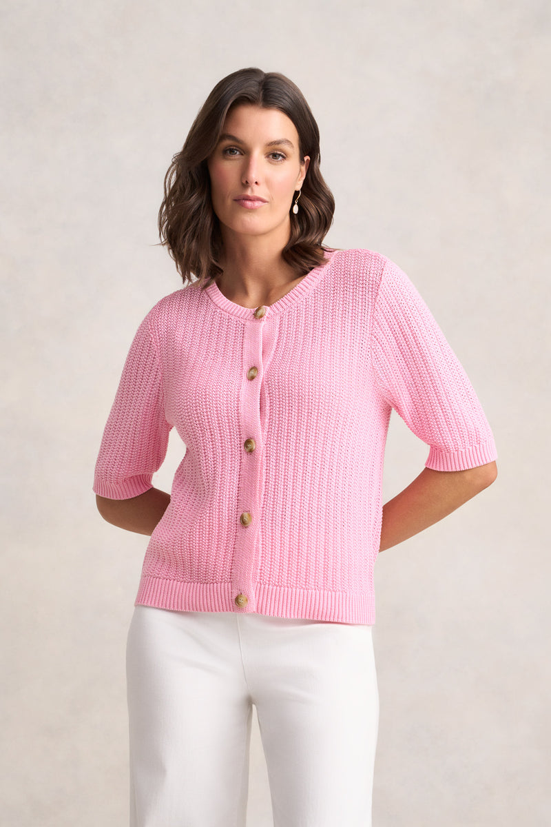 Short Sleeve Cardigan - Petal Pink