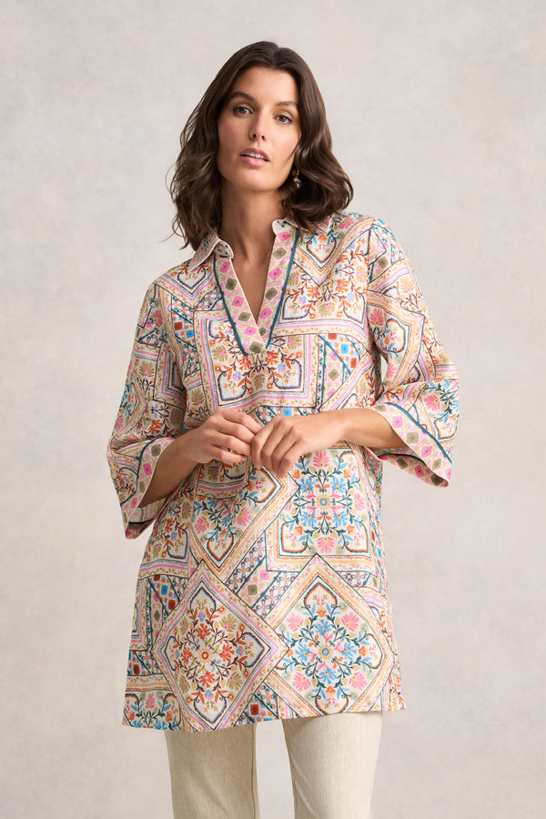 Collared Kaftan - Tile Print