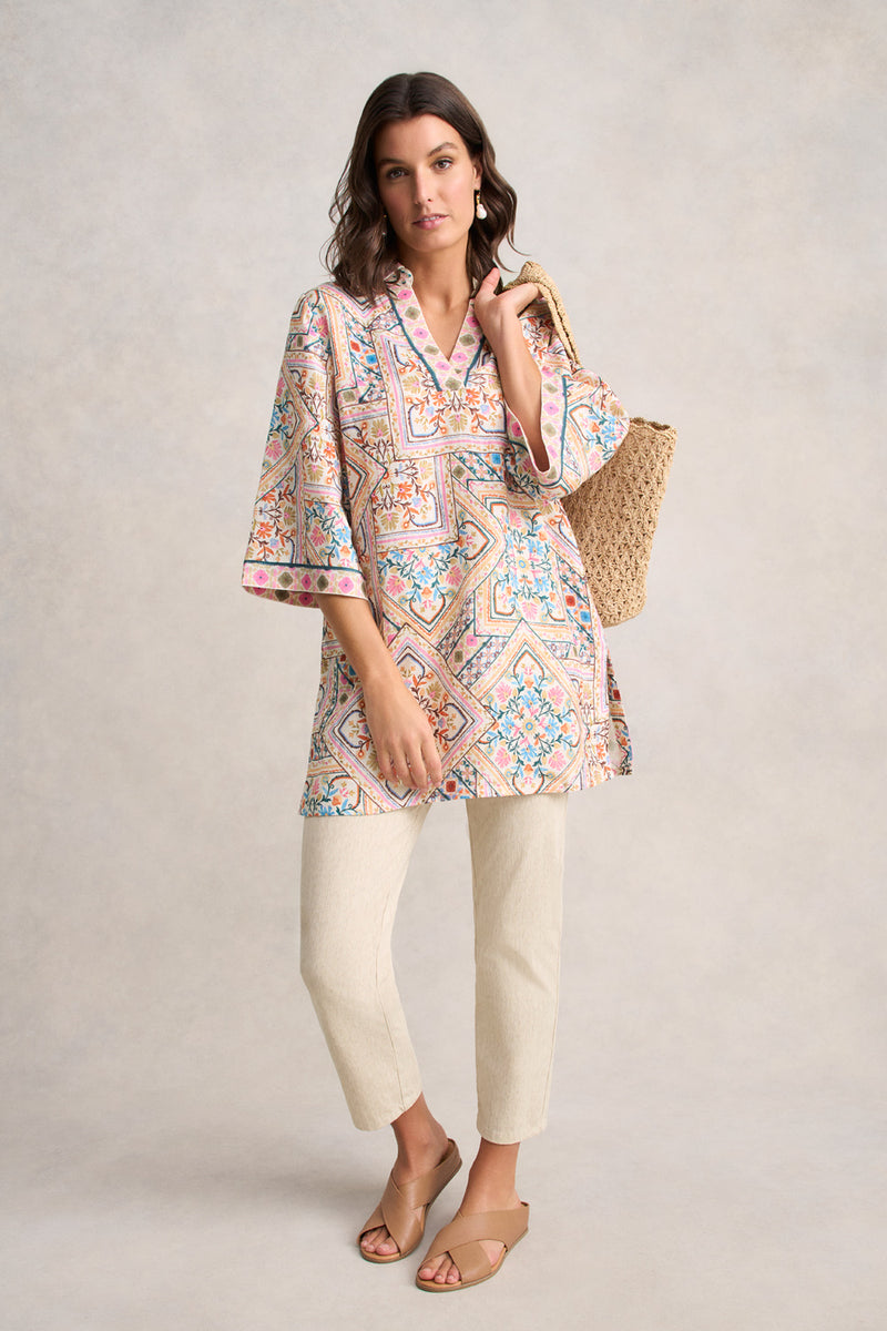 Collared Kaftan - Tile Print