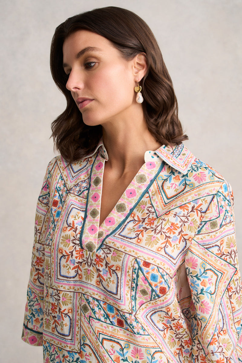 Collared Kaftan - Tile Print