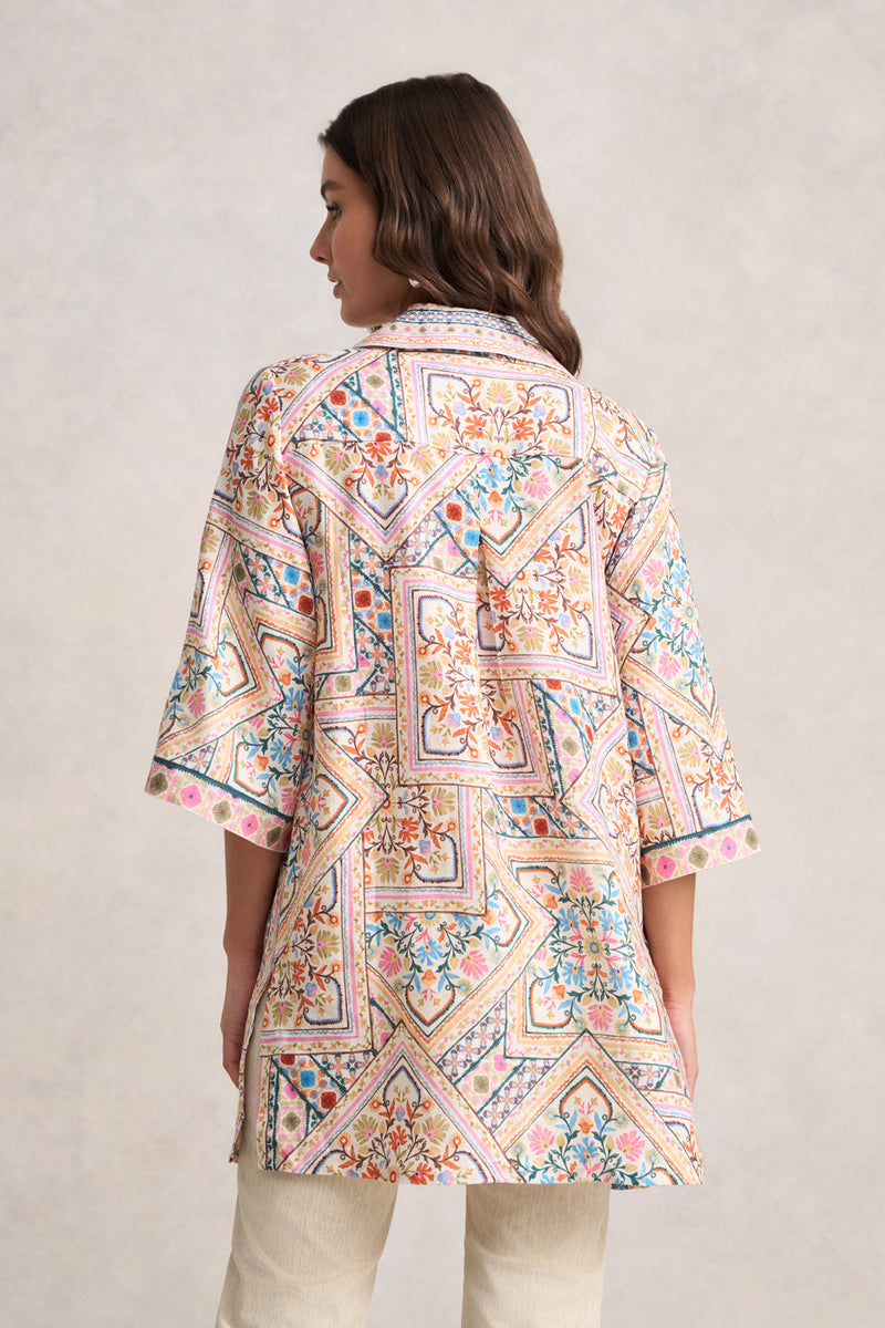 Collared Kaftan - Tile Print