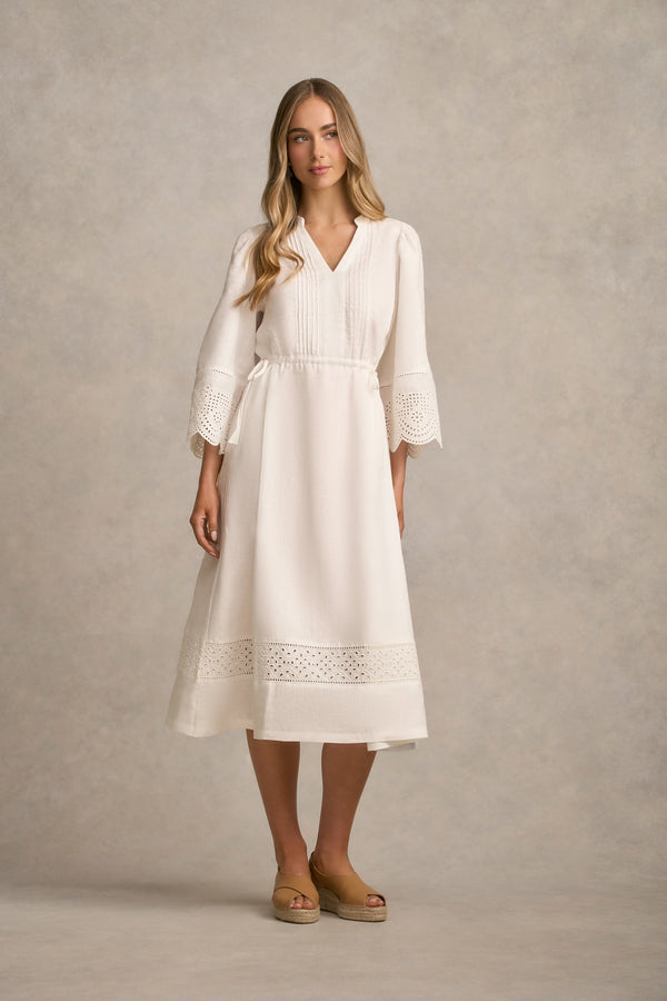 Embroidered Midi Dress - White