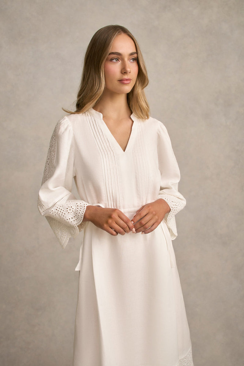 Embroidered Midi Dress - White