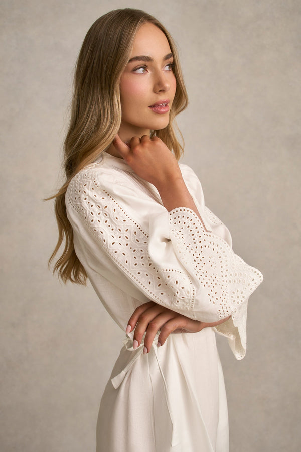 Embroidered Midi Dress - White