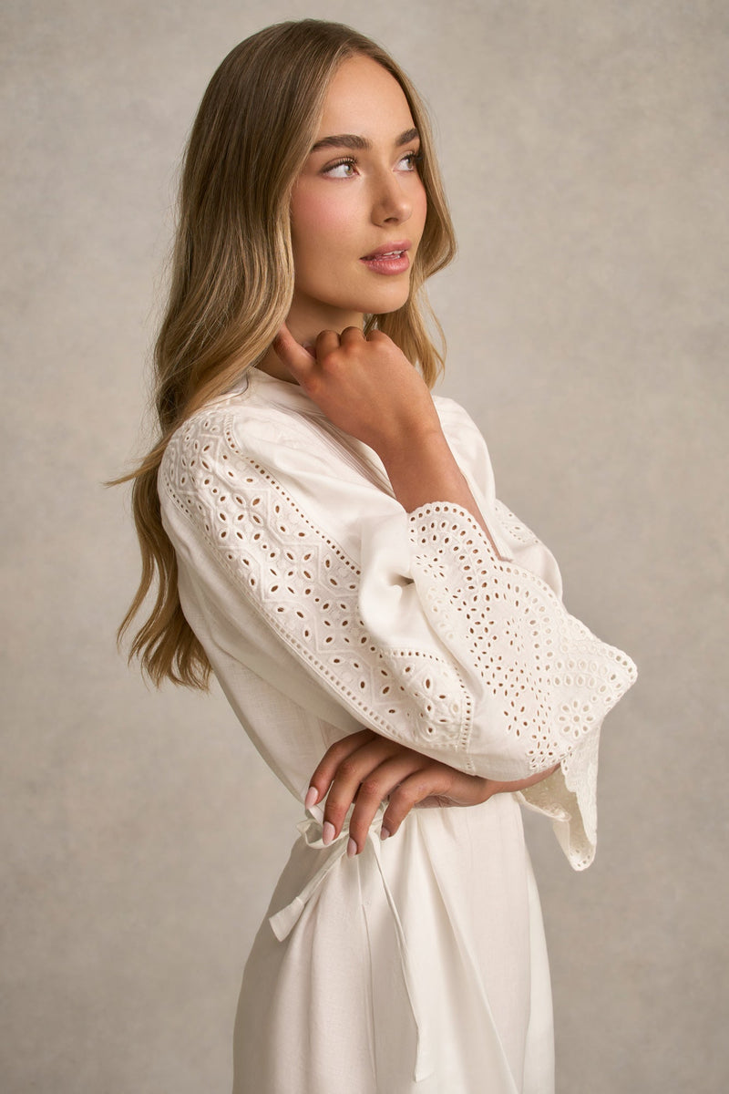 Embroidered Midi Dress - White